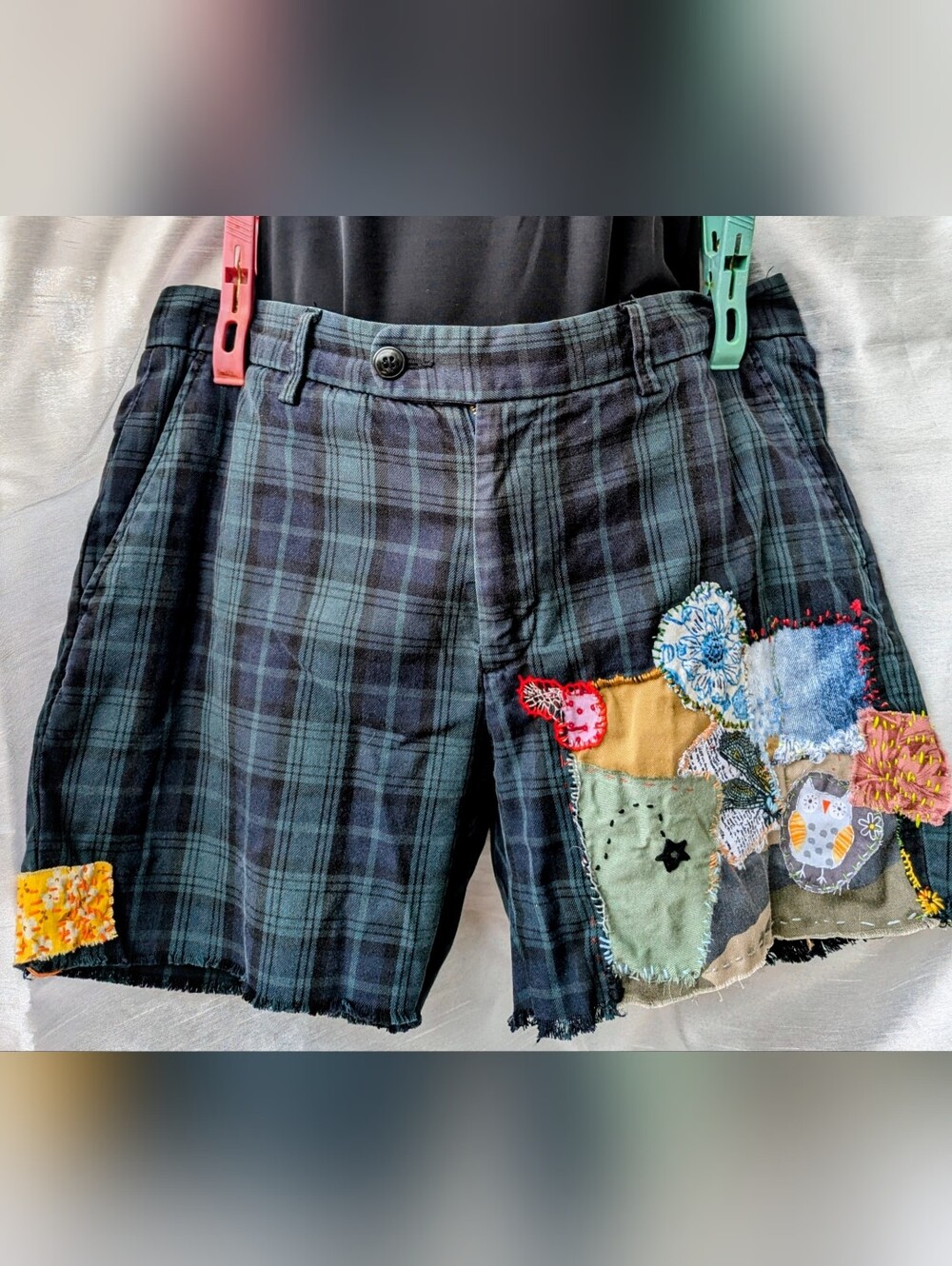 Frank And Oak Plaid/Carreaux OOAK Boro Sashiko Shorts 34